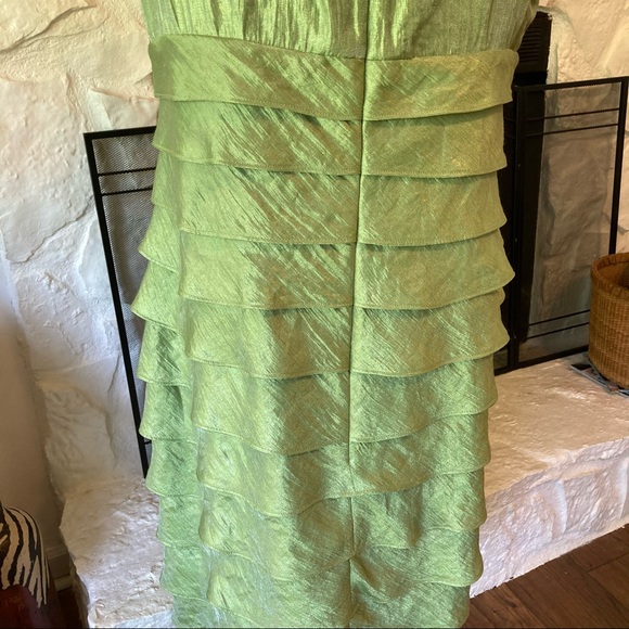 LONDON TIMES GREEN RUFFLE METALLIC DRESS SIZE 14 - Picture 5 of 7